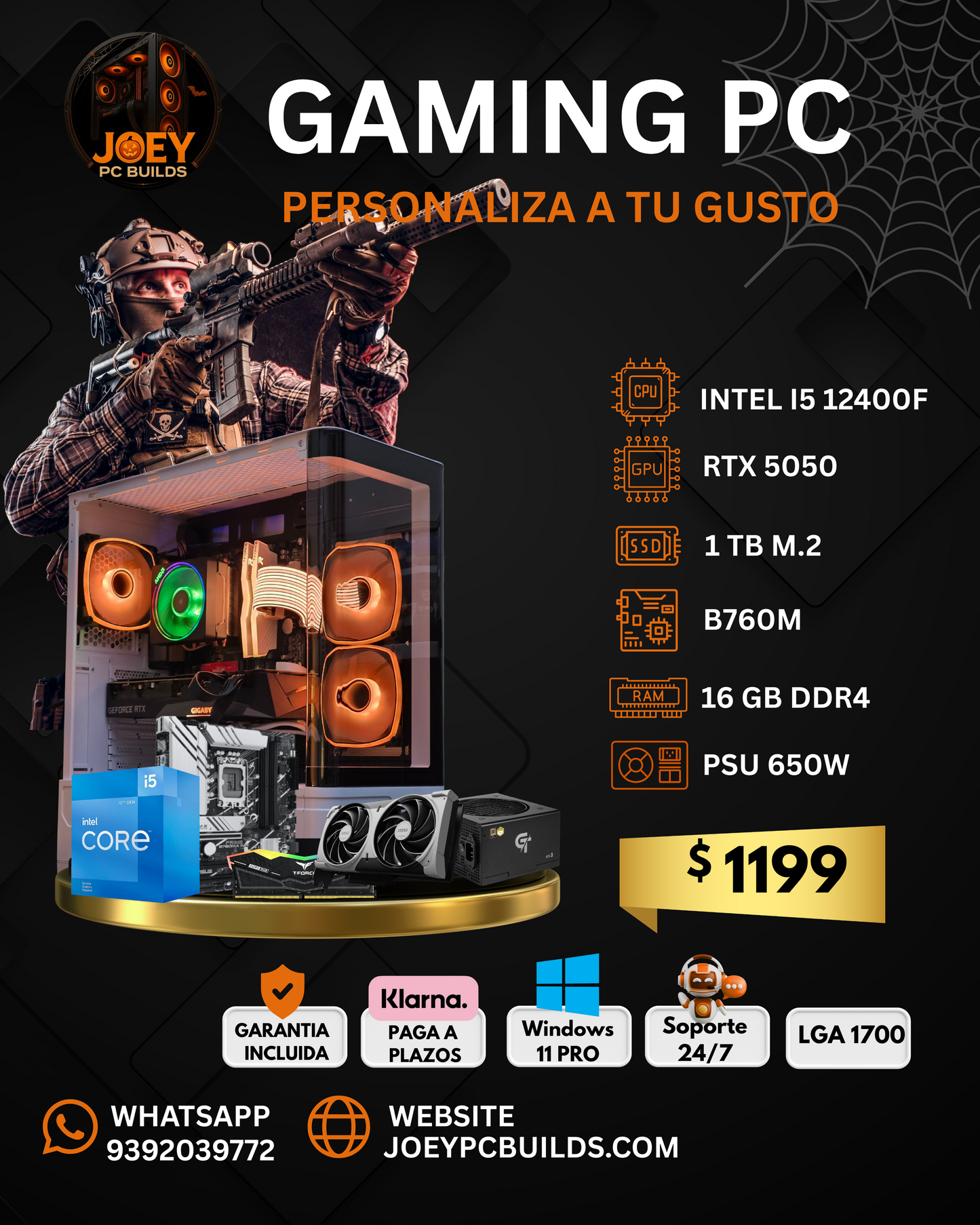 🕷️🎮 Dark Phantom" – Gaming PC Intel i5-12400F + RTX 5050 | 16GB DDR4 | 1TB M.2 SSD 🕸️🖤
