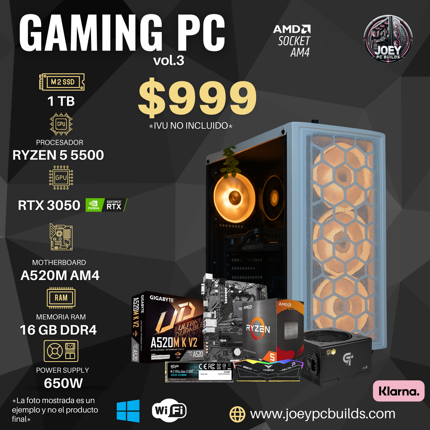 Gaming PC Vol.3 - RTX 3050 / RYZEN 5 5500 / 16 GB RAM DDR4 / 1 TB SSD  / A520M