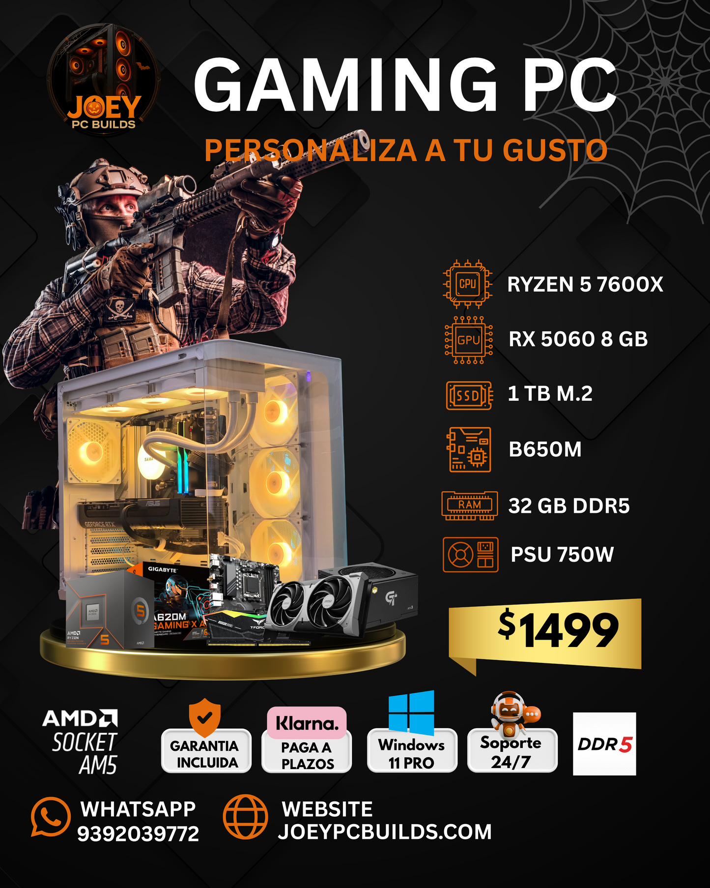 🎃🕸️ Shadow Beast Ryzen 5 7600X + RX 5060 8GB | 32GB DDR5 | 1TB SSD M.2 | B650M | PSU 750W 👻💀