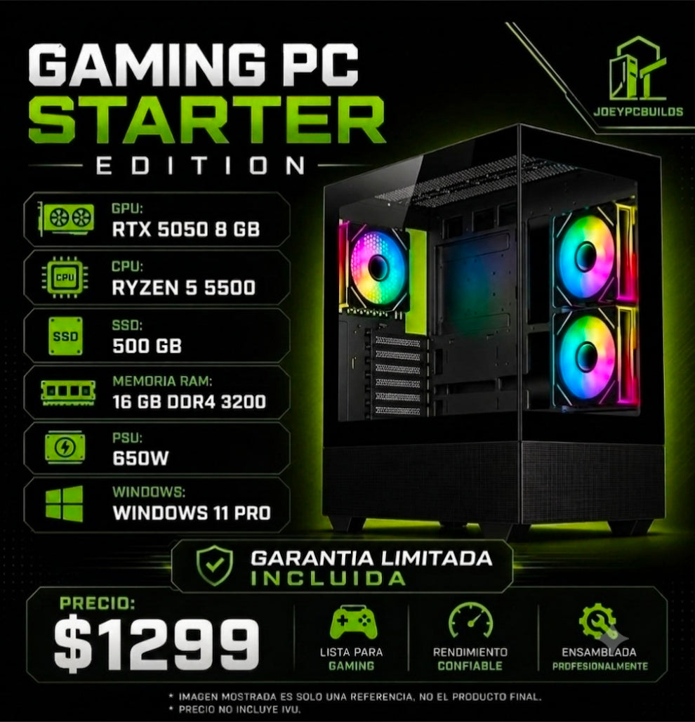 Starter Edition: RTX 5050 (8GB) • Ryzen 5500 • 500 GB SSD • 16GB DDR4