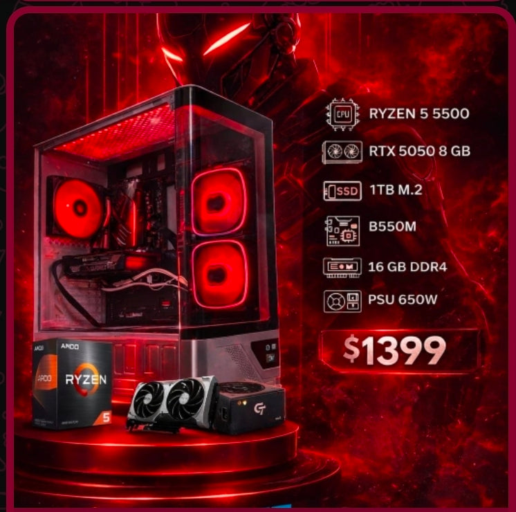 ShadowCore RTX 5050 Gaming PC – Ryzen 5 5500 | RTX 5050 8GB | 16GB RAM | 1TB NVMe SSD
