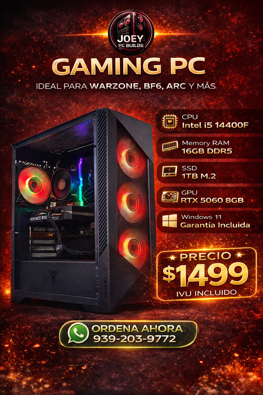 🔥 Gaming PC Intel i5-14400F | RTX 5060 8GB | 16GB DDR5 | 1TB M.2 | Windows 11