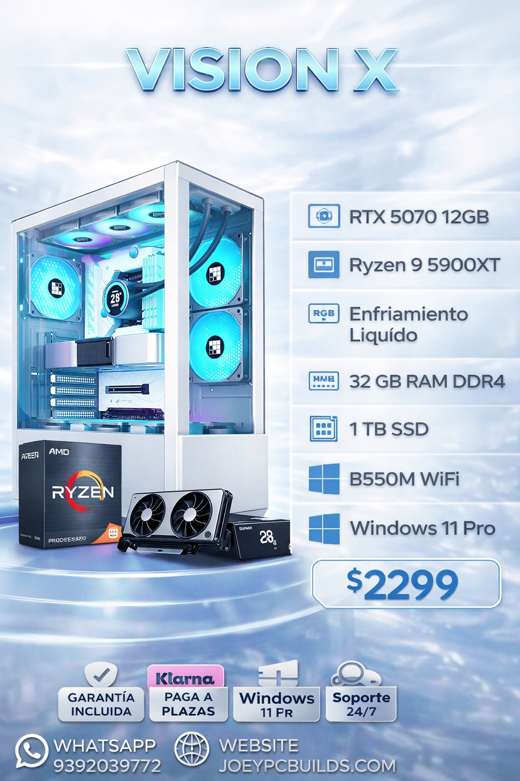 VISION X Gaming PC – RTX 5070 12GB / Ryzen 9 5900XT / 32GB RAM / 1TB SSD / B550M WiFi / Windows 11 Pro