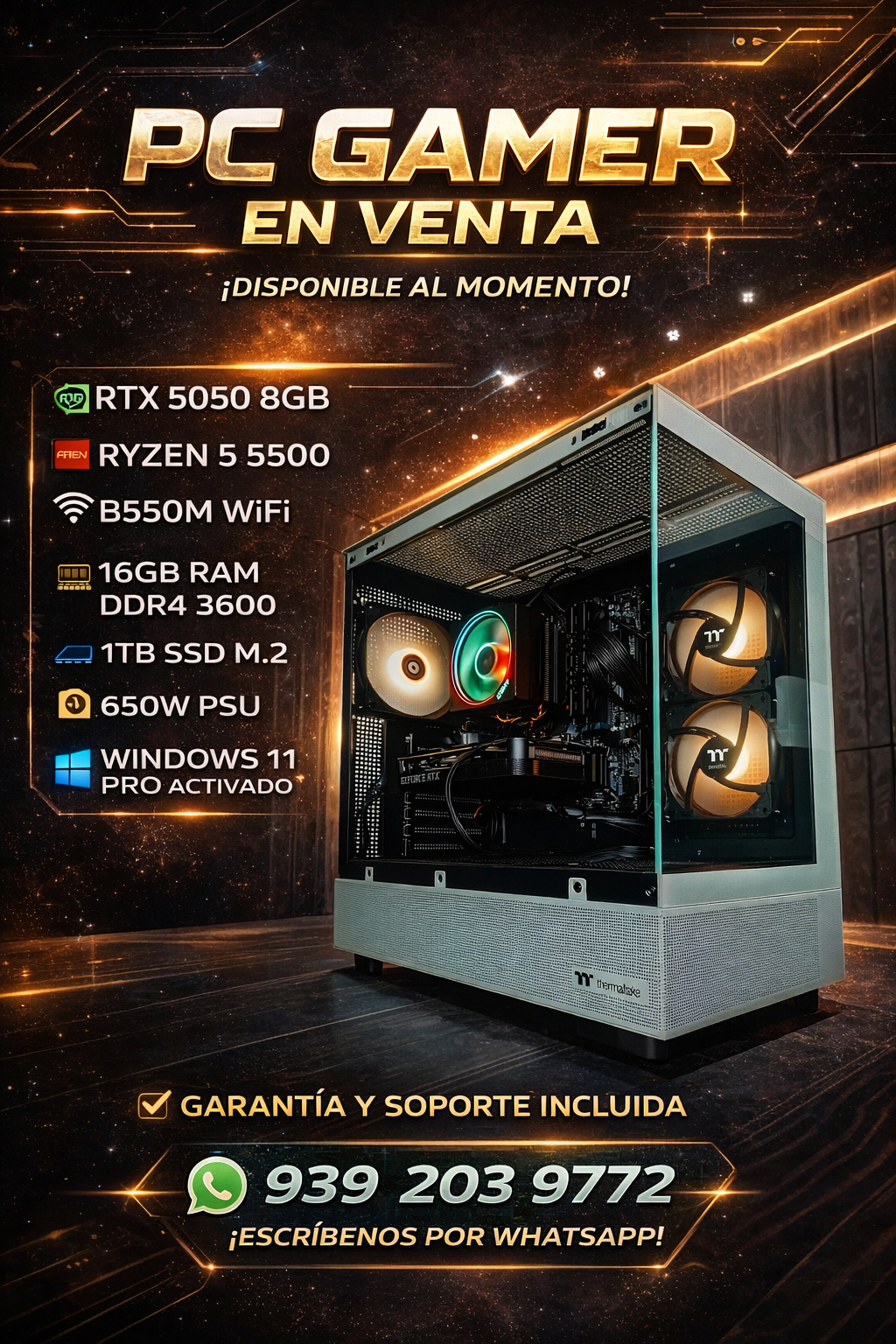 PC Gamer RTX 5050 | Ryzen 5 5500 | 16GB RAM | 1TB SSD | Win 11 Pro