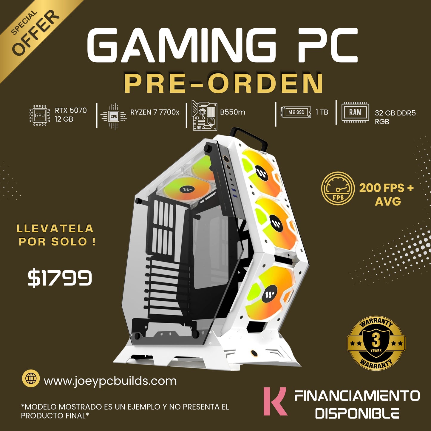 Gaming PC - RTX 5070 12 GB - RYZEN 7 7700 - 32 GB RAM DDR5 - 1 TB SSD - WIFI - WIN 11 PRO