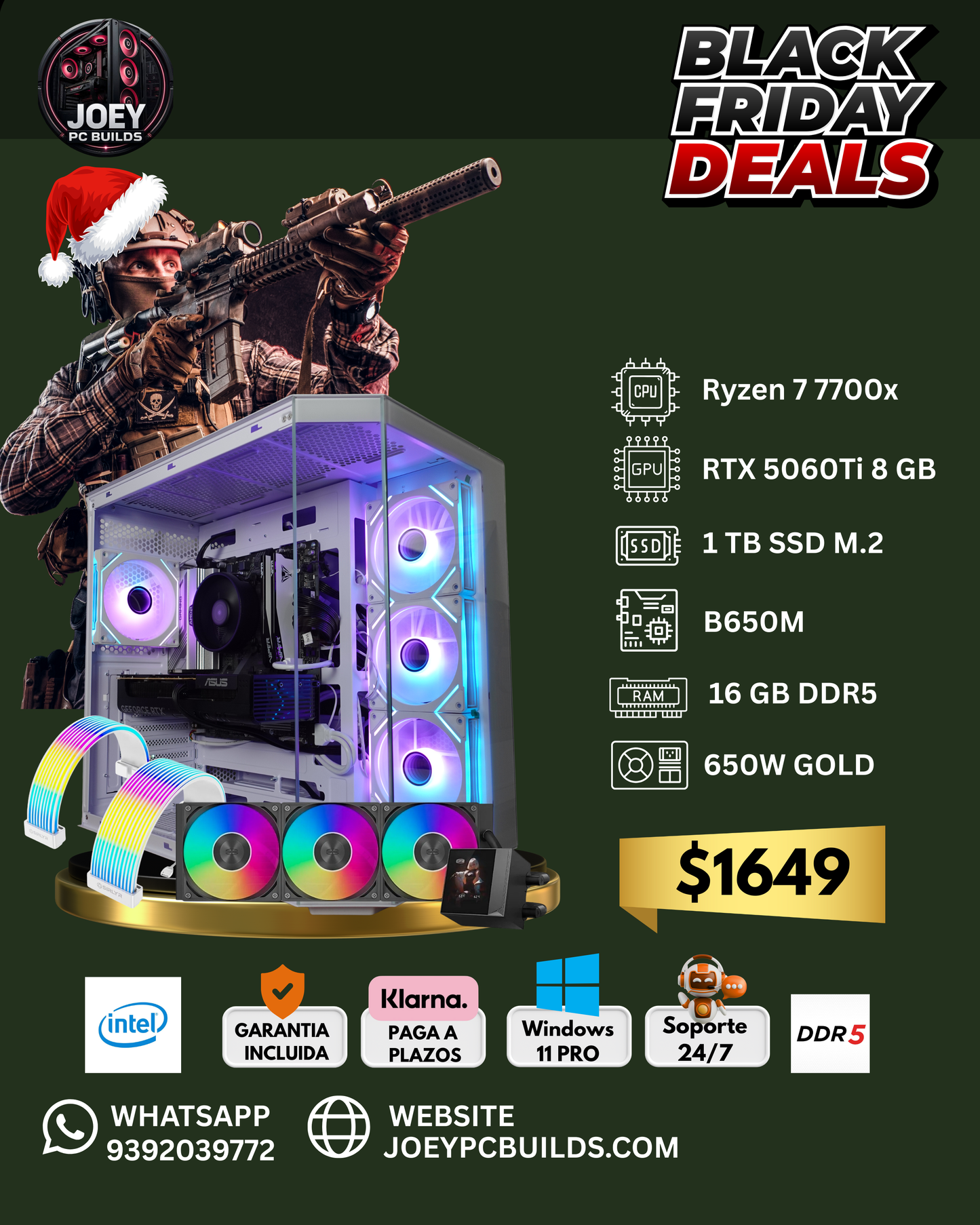 ⭐ Gaming PC Elite White RGB – Ryzen 7 7700X • RTX 5060Ti • 16GB DDR5 • 1TB NVMe • Liquid Cooler