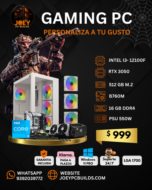 🎃👻 Shadow Hex" – Gaming PC Intel i3-12100F + RTX 3050 | 16GB DDR4 | 512GB M.2 SSD 🕸️🖤