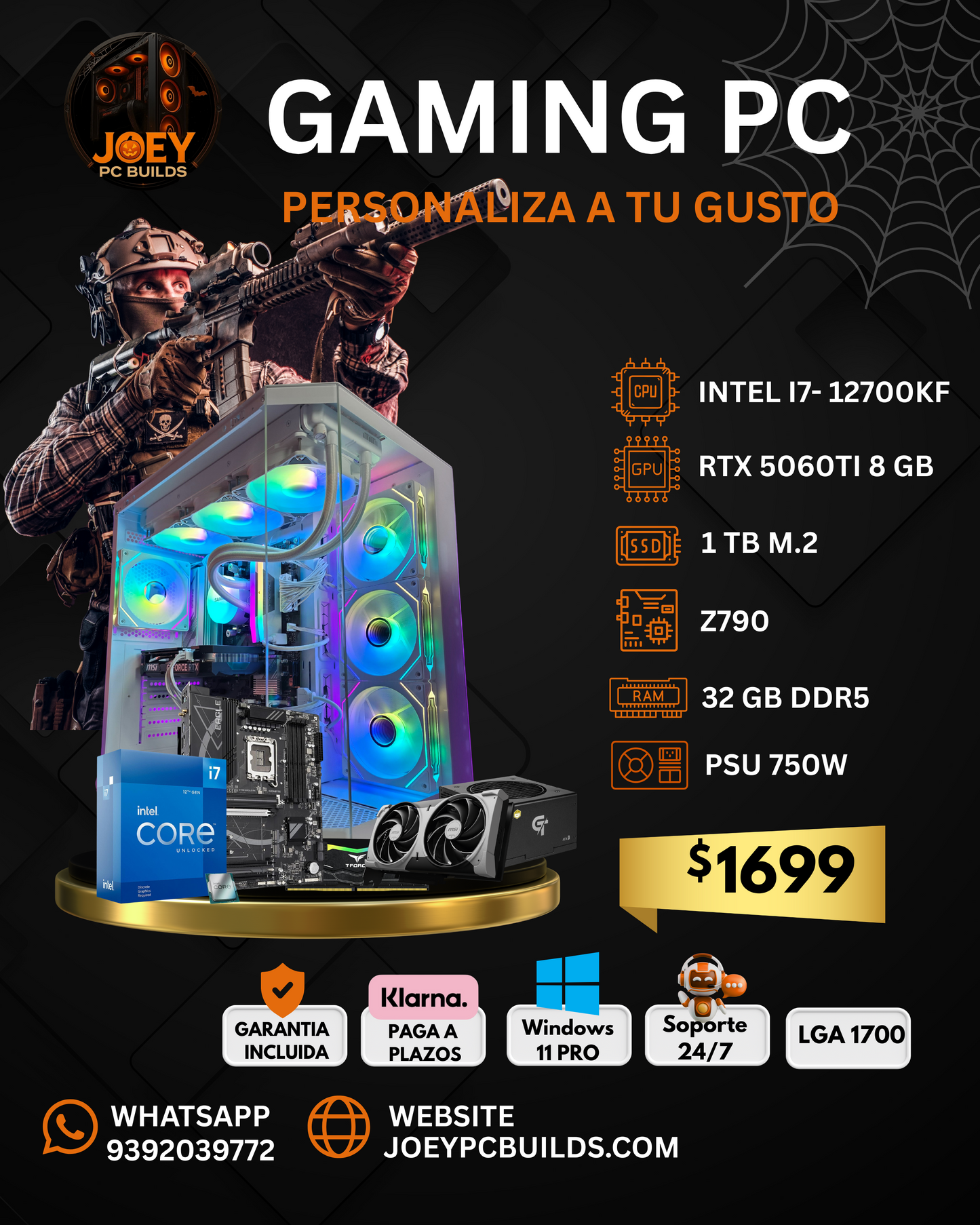 🕷️🔥 Haunted Titan X – Gaming PC Intel i7-12700KF + RTX 5060 Ti 8GB | 32GB DDR5 | 1TB M.2 SSD 👑💀