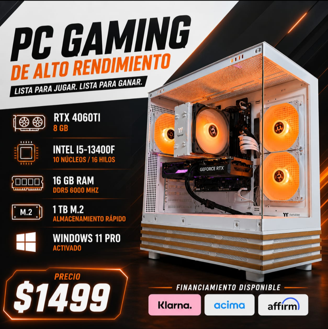 PC Gaming RTX 4060 Ti 8GB | Intel Core i5-13400F | 16GB DDR5 6000MHz | 1TB NVMe | Windows 11 Pro