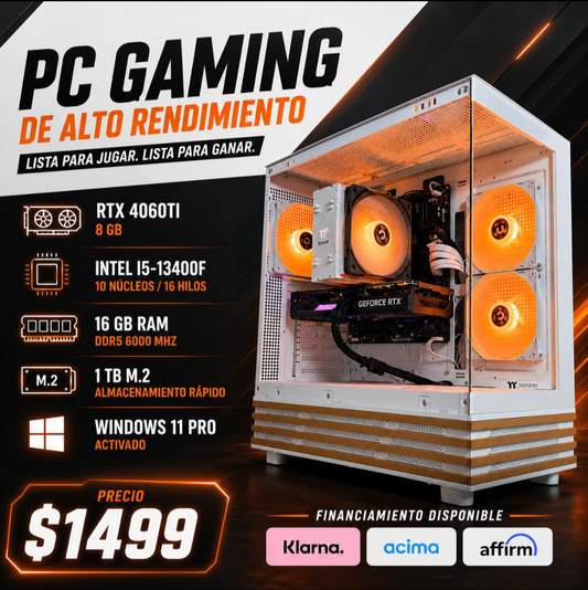 PC Gaming RTX 4060 Ti 8GB | Intel Core i5-13400F | 16GB DDR5 6000MHz | 1TB NVMe | Windows 11 Pro