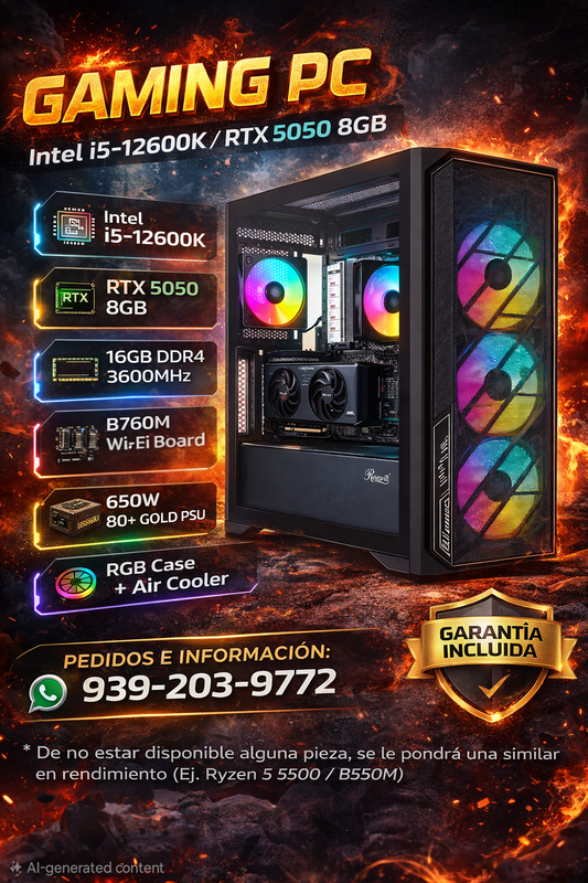 🔥 Gaming PC Intel i5-12600K / RTX 5050 8GB | 16GB RAM | 650W Gold | RGB Case 🔥