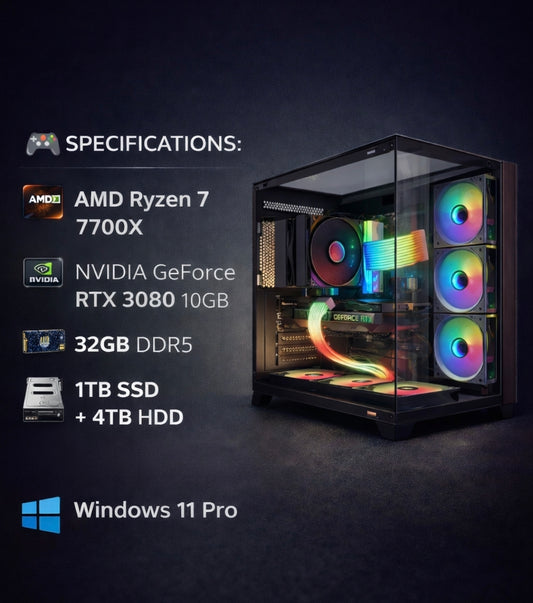 🎮 Gaming PC Ryzen 7 7700X | RTX 3080 10GB | 32GB DDR5 | 1TB SSD + 4TB HDD | Windows 11 Pro