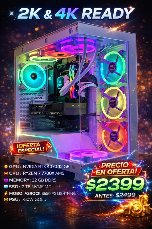 ⚡️ AURORA RGB ELITE – RTX 4070 / Ryzen 7 7700X / 32GB DDR5 / 2TB NVMe ⚡️ 2K & 4K READY