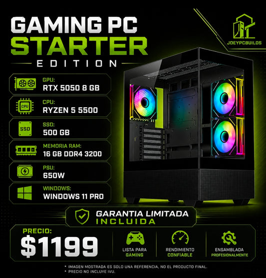 Starter Edition: RTX 5050 (8GB) • Ryzen 5500 • 500 GB SSD • 16GB DDR4
