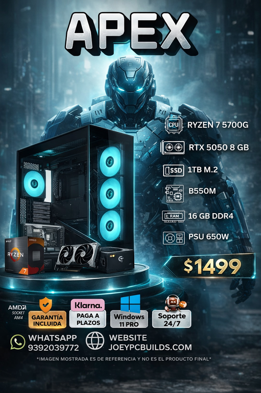 Gaming PC Apex – Ryzen 7 5700G | RTX 5050 8GB | 16GB RAM | 1TB NVMe