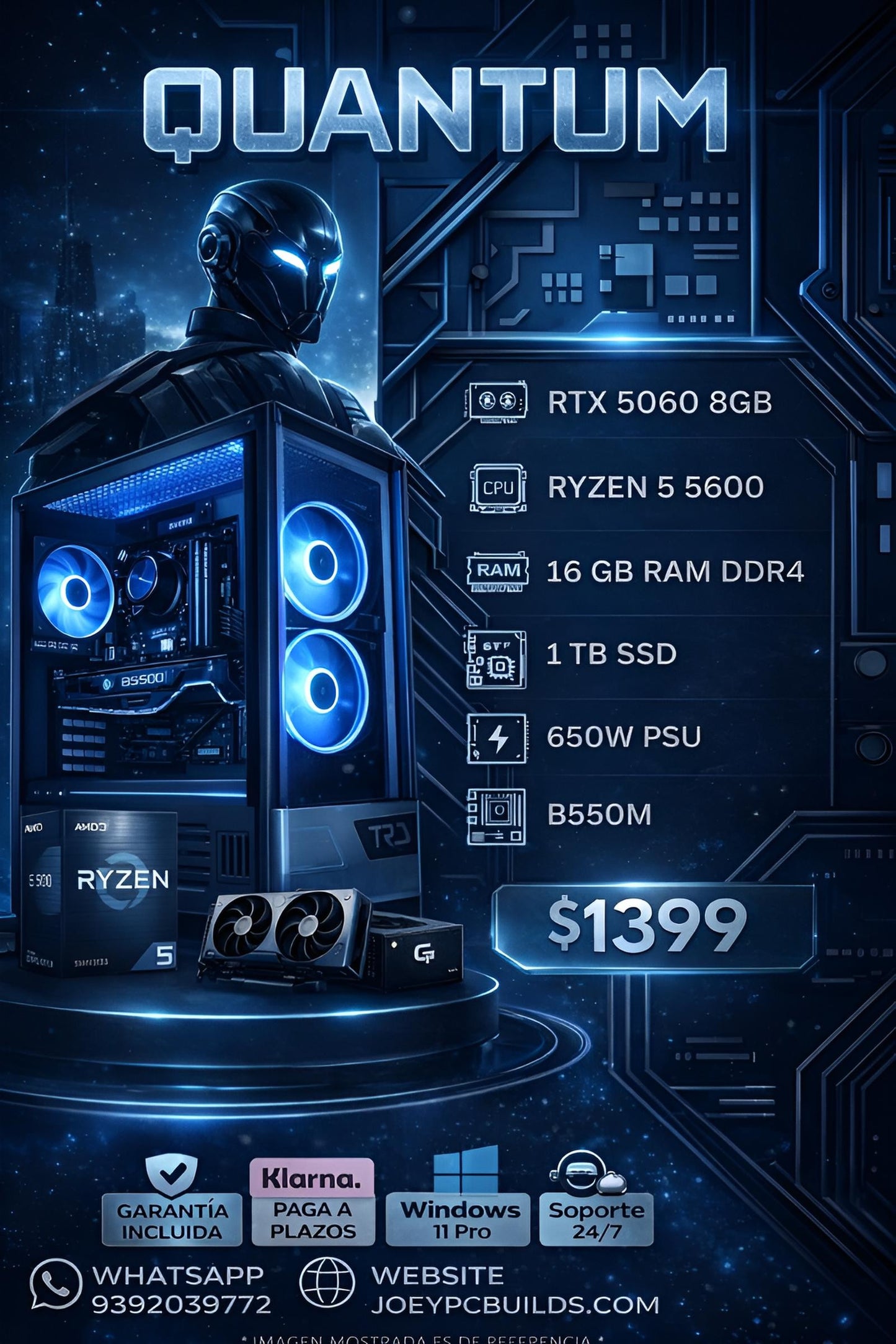 QUANTUM Gaming PC – RTX 5060 8GB / Ryzen 5 5600 / 16GB RAM / 1TB SSD / Windows 11 Pro