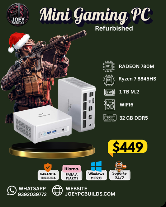 Mini Gaming PC Refurbished – Ryzen 7 8845HS, Radeon 780M, 32GB DDR5, 1TB NVMe, Triple Display, Wi-Fi 6E