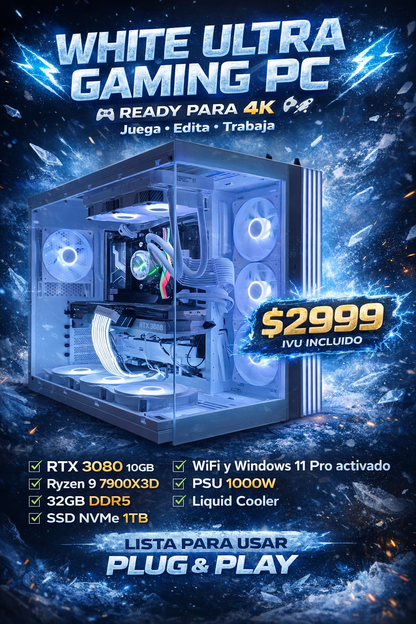 ❄️🚀 White Ultra Beast Gaming PC | Ryzen 9 7900X3D | RTX 3080 | 32GB DDR5 | 4K Ready