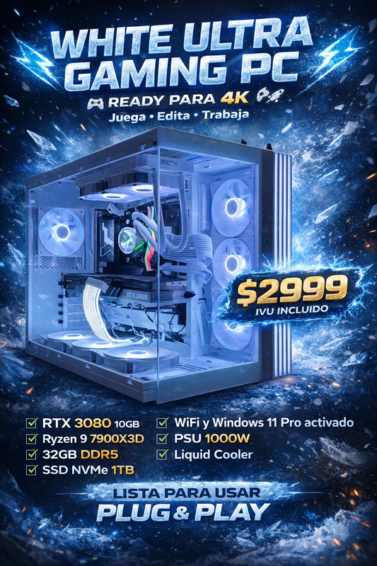 ❄️🚀 White Ultra Beast Gaming PC | Ryzen 9 7900X3D | RTX 3080 | 32GB DDR5 | 4K Ready
