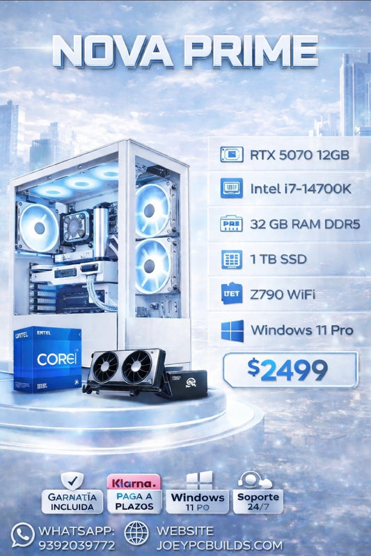 NOVA PRIME Gaming PC – RTX 5070 12GB / Intel i7-14700K / 32GB DDR5 / 1TB SSD / Z790 WiFi / Windows 11 Pro
