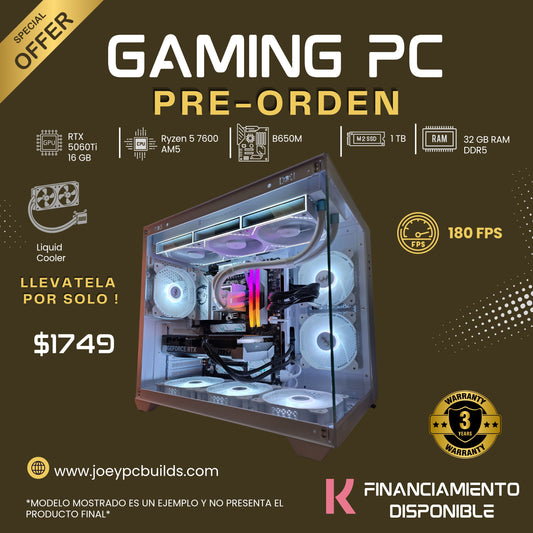Gaming PC- RTX 5060Ti, Ryzen 5 7600/ 32 GB RAM DDR5/ 1 TB SSD/ LIQUID COOLER