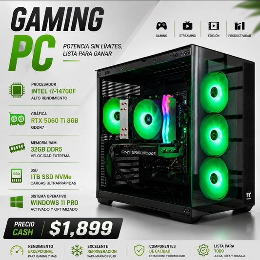 Gaming PC Intel i7-14700F | RTX 5060 Ti 8GB | 32GB DDR5 | 1TB SSD | Windows 11 Pro