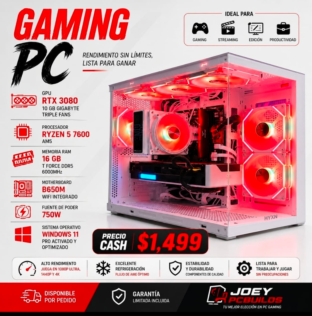 🎮 Gaming PC RTX 3080 10GB | Ryzen 5 7600 AM5 | 16GB DDR5 | B650M WiFi