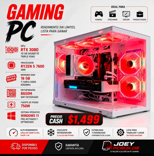 🎮 Gaming PC RTX 3080 10GB | Ryzen 5 7600 AM5 | 16GB DDR5 | B650M WiFi