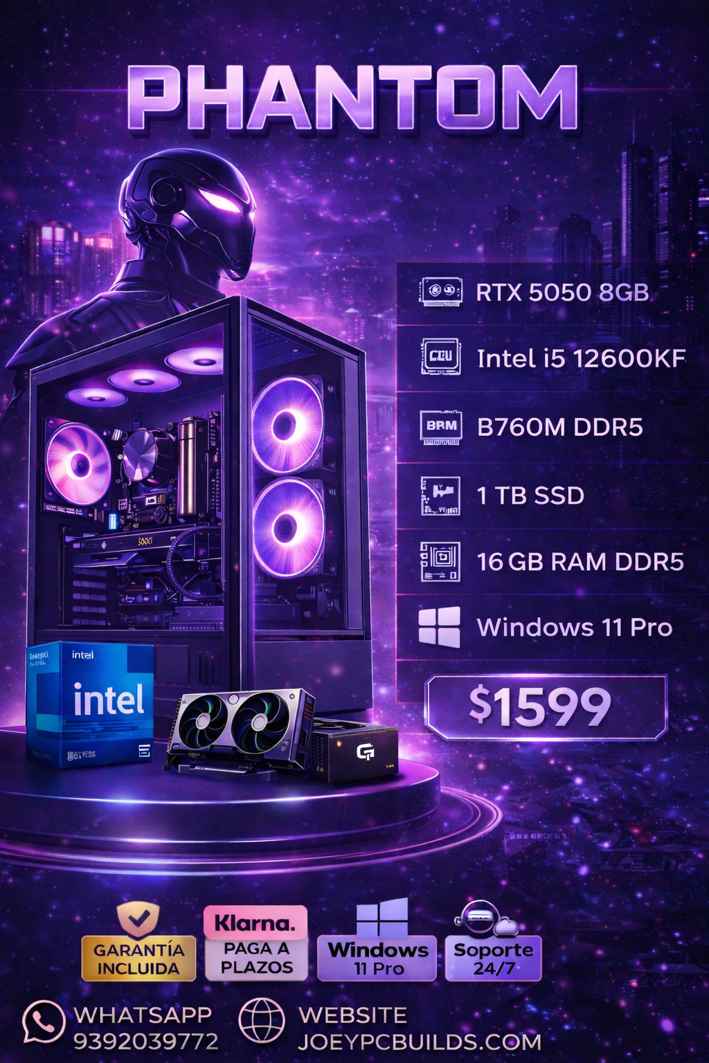 PHANTOM Gaming PC – RTX 5050 8GB / Intel i5-12600KF / 16GB DDR5 / 1TB SSD / Windows 11 Pro