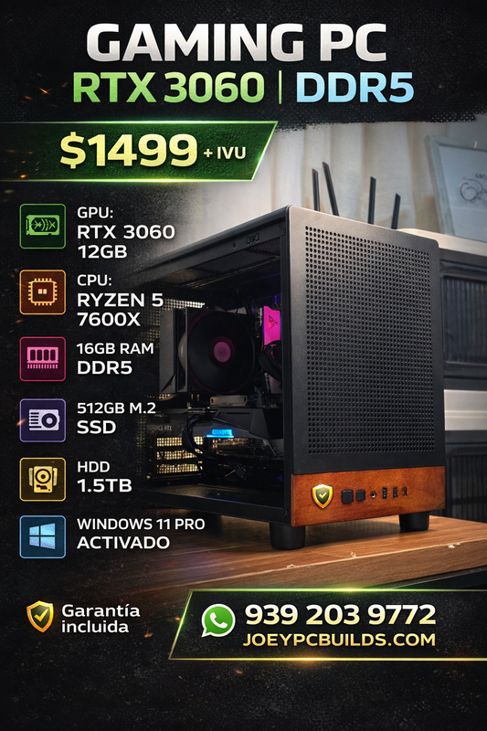 🪵🔥 Gaming PC Wood Edition | Ryzen 5 7600X | RTX 3060 12GB | 16GB DDR5 | Windows 11 Pro