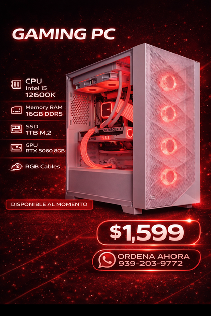 🔥 Gaming PC Intel i5-12600K | RTX 5060 8GB | 16GB DDR5 | 1TB M.2 | RGB