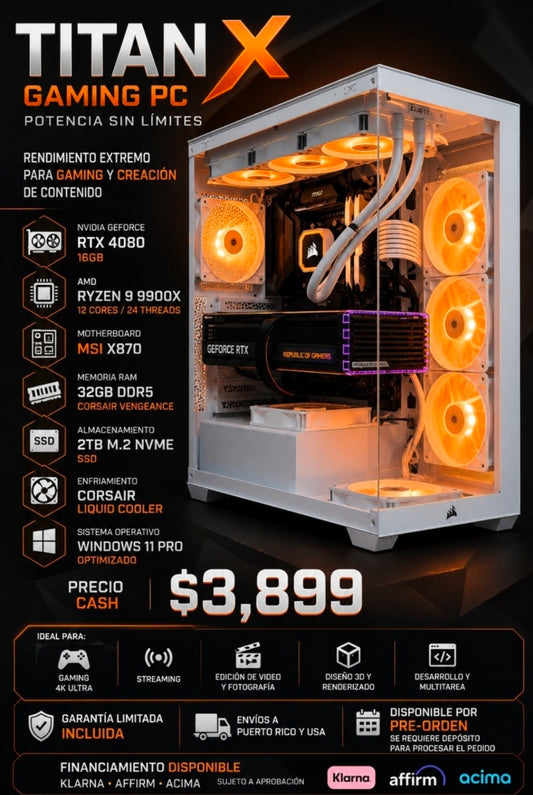 Titan X Gaming PC | Ryzen 9 9900X | RTX 4080 16GB | 32GB DDR5 Corsair | 2TB NVMe | Windows 11 Pro