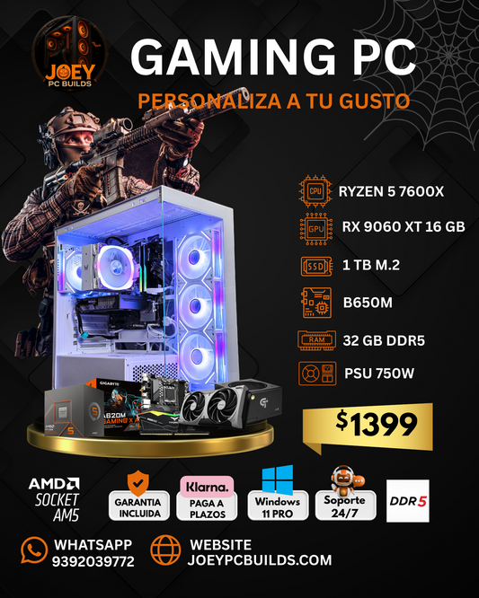 🎃🕸️ Specter Pro Ryzen 5 7600X + RX 9060 XT 16GB | 32GB DDR5 | 1TB SSD M.2 | B650M | PSU 750W 👻💀