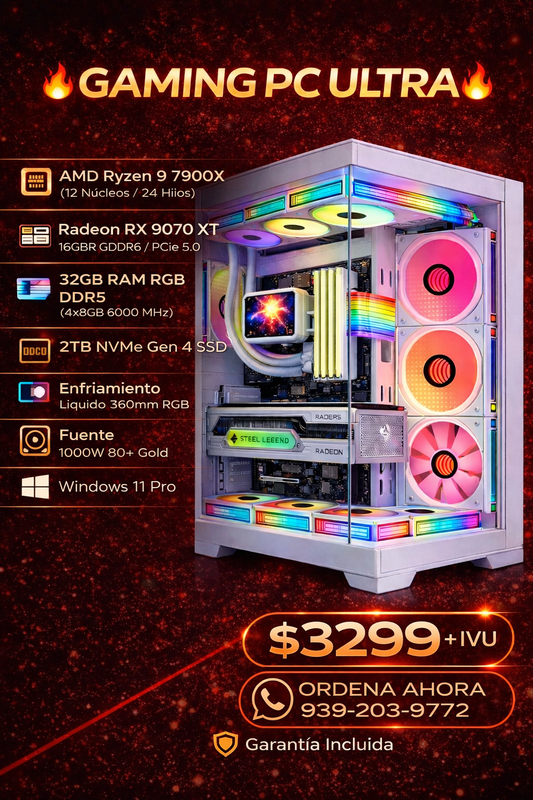 🔥 Gaming PC Ultra – Ryzen 9 7900X | RX 9070 XT 16GB | 32GB DDR5 🔥