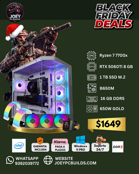 ⭐ Gaming PC Elite White RGB – Ryzen 7 7700X • RTX 5060Ti • 16GB DDR5 • 1TB NVMe • Liquid Cooler