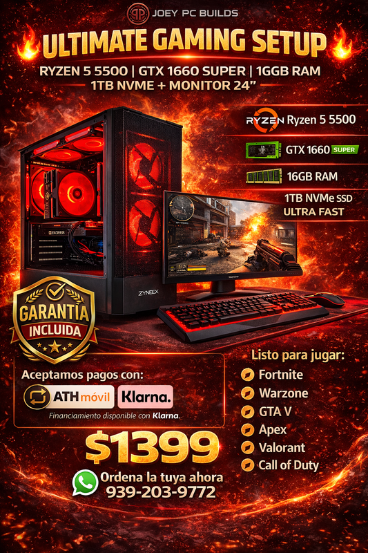 Full Gaming Combo 🔥 Full Gaming Combo – Ryzen 5 5500 | GTX 1660 SUPER | 16GB RAM | 1TB NVMe + Monitor